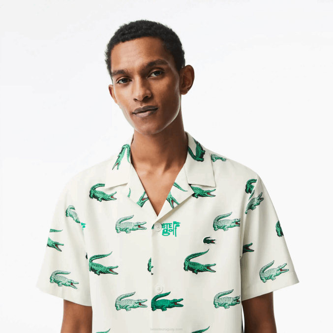 blanco 70v VVL0A473 hombres Lacoste camisa de manga corta con estampado de golf