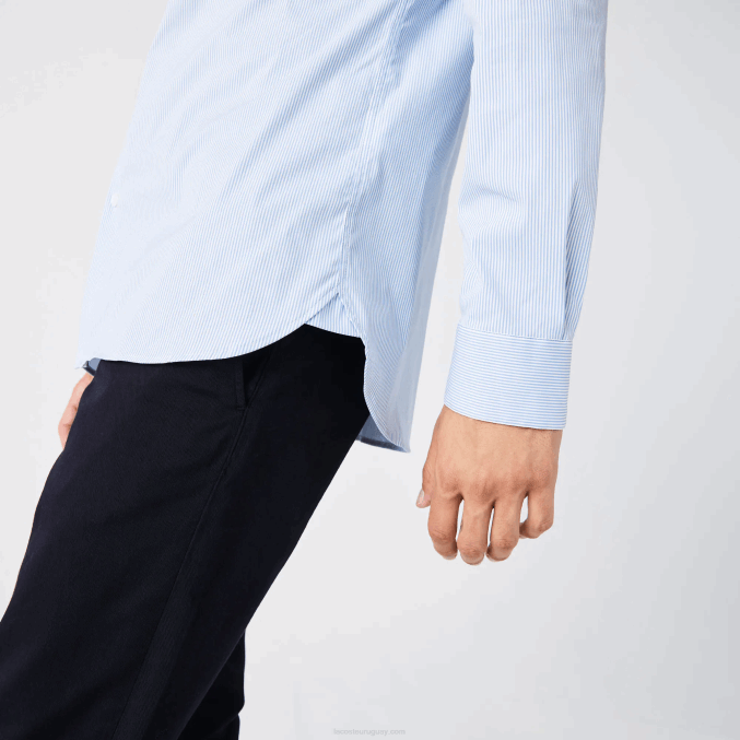 blanco azul f6z VVL0A400 hombres Lacoste camisa slim fit de popelina elástica a rayas