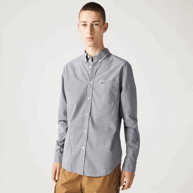 blanco azul marino 522 VVL0A1485 hombres Lacoste camisa regular fit de popelina de algodón