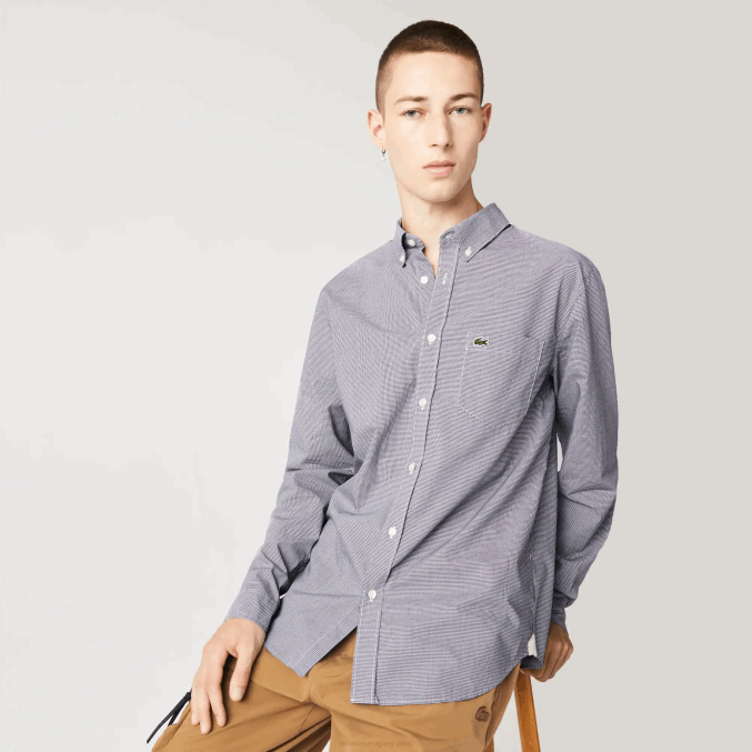 blanco azul marino 522 VVL0A1485 hombres Lacoste camisa regular fit de popelina de algodón