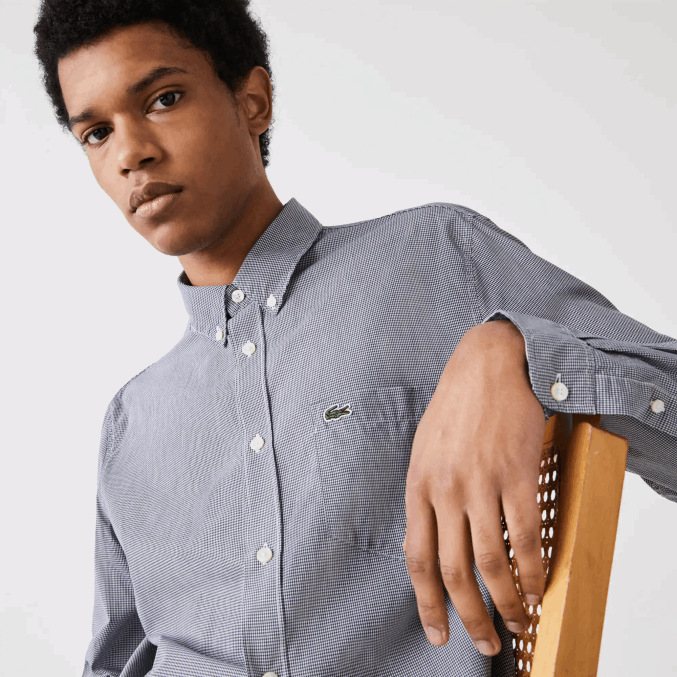 blanco azul marino 522 VVL0A1485 hombres Lacoste camisa regular fit de popelina de algodón