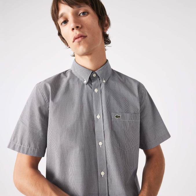 blanco azul marino 522 VVL0A1552 hombres Lacoste camisa de cuadros vichy regular fit