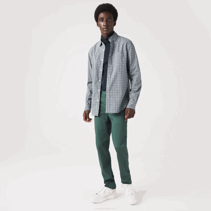 blanco negro verde tav VVL0A1609 hombres Lacoste camisa regular fit con estampado de cuadros