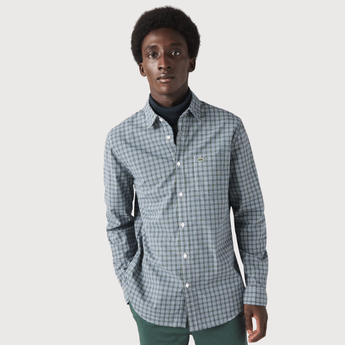 blanco negro verde tav VVL0A1609 hombres Lacoste camisa regular fit con estampado de cuadros