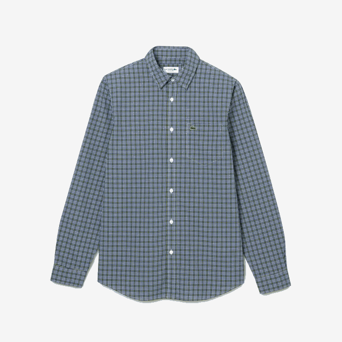 blanco negro verde tav VVL0A1609 hombres Lacoste camisa regular fit con estampado de cuadros