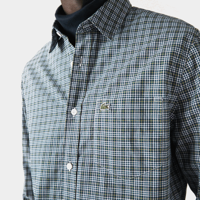 blanco negro verde tav VVL0A1609 hombres Lacoste camisa regular fit con estampado de cuadros