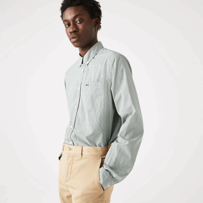 blanco verde 737 VVL0A1486 hombres Lacoste camisa regular fit de popelina de algodón