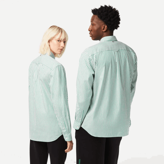 blanco verde 737 VVL0A411 hombres Lacoste camisa de corte holgado de algodón con cocodrilo grande