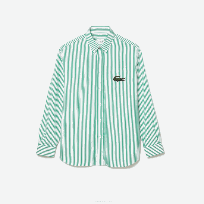 blanco verde 737 VVL0A411 hombres Lacoste camisa de corte holgado de algodón con cocodrilo grande