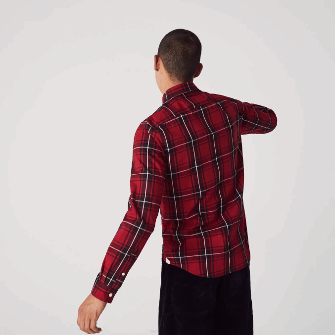 burdeos negro blanco llu VVL0A1612 hombres Lacoste Camisa slim fit de popelín de algodón elástico a cuadros