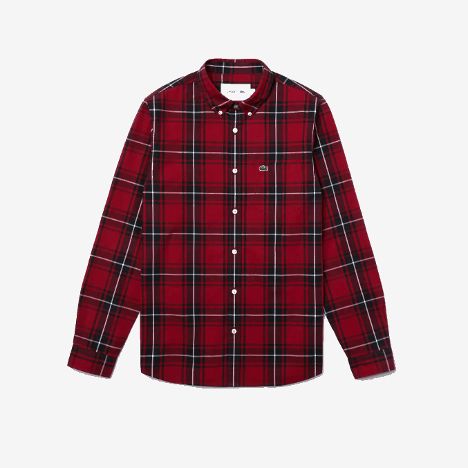 burdeos negro blanco llu VVL0A1612 hombres Lacoste Camisa slim fit de popelín de algodón elástico a cuadros