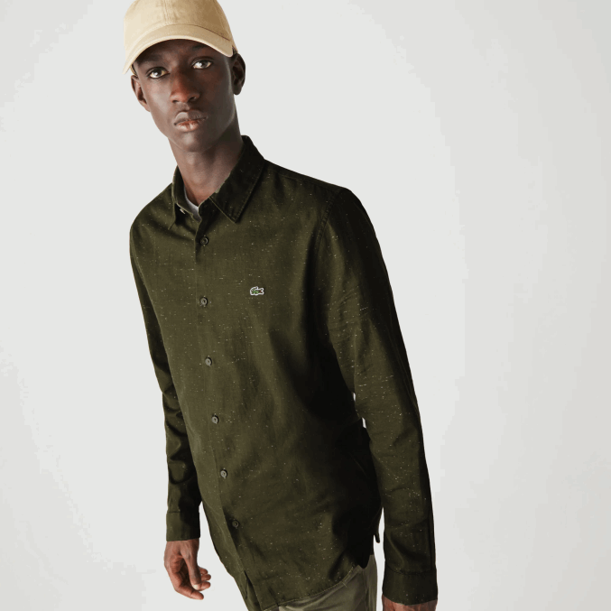 caqui verde blanco n8e VVL0A1645 hombres Lacoste camisa slim fit de algodón flameado