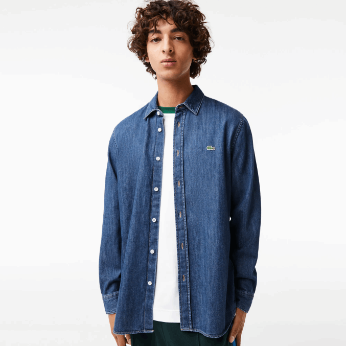 cdz azul VVL0A1502 hombres Lacoste camisa vaquera regular fit de algodón orgánico