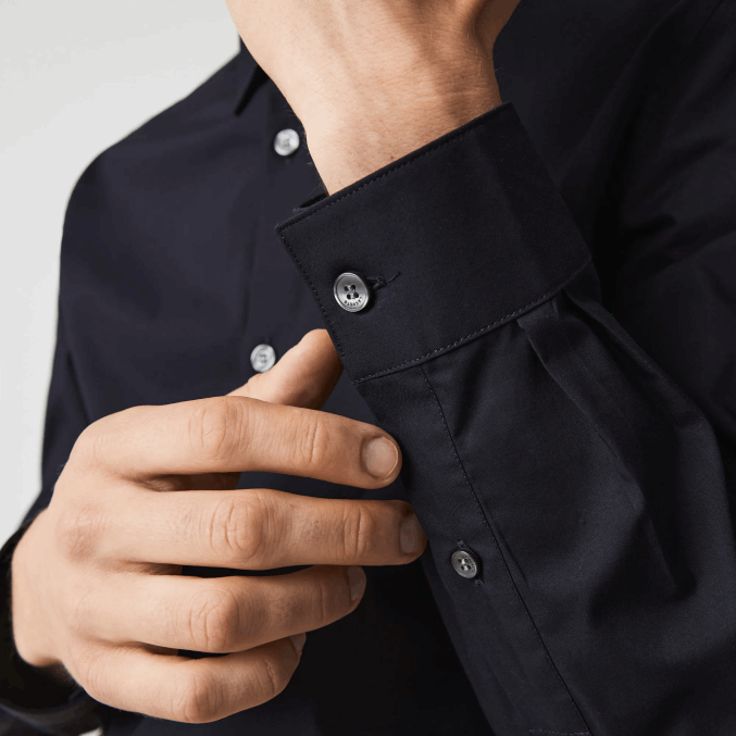 fondo azul marino VVL0A1487 hombres Lacoste camisa slim fit de popelín de algodón elástico