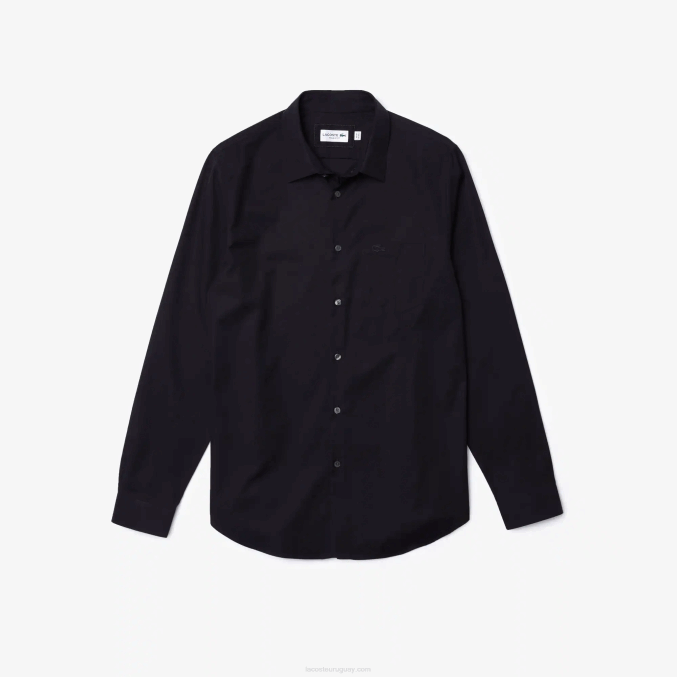 fondo azul marino VVL0A1613 hombres Lacoste camisa regular fit de popelina de algodón