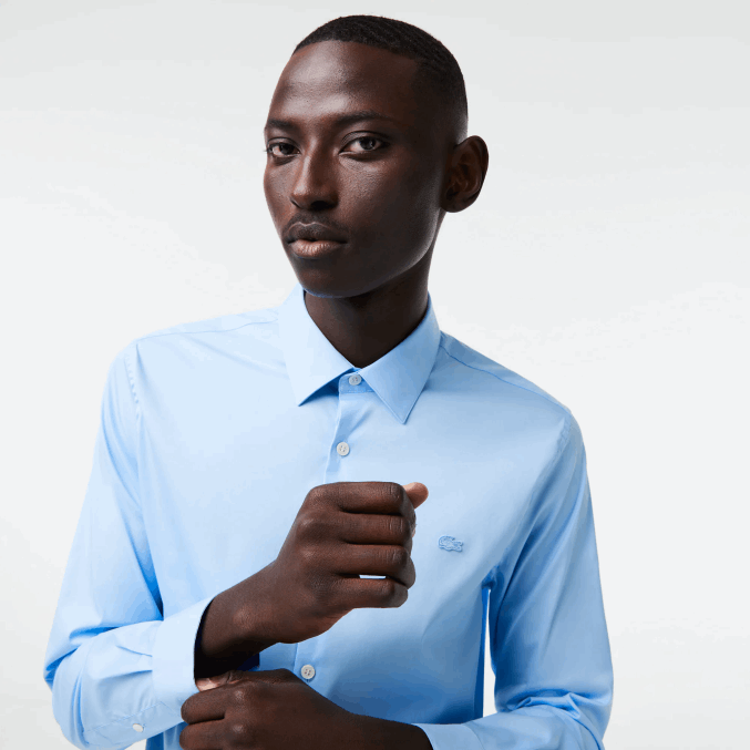 hbp azul VVL0A1439 hombres Lacoste camisa slim fit de popelina de algodón con cuello francés