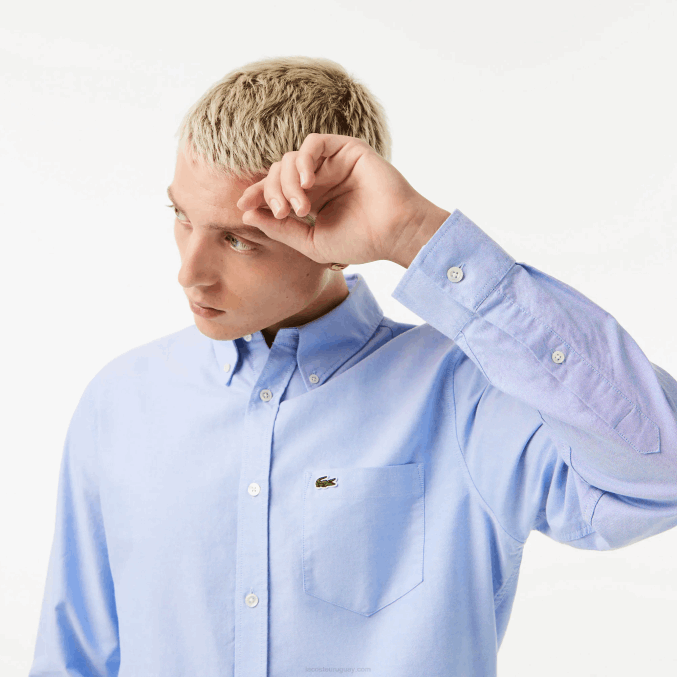 hbp azul VVL0A1466 hombres Lacoste camisa regular fit de algodón oxford