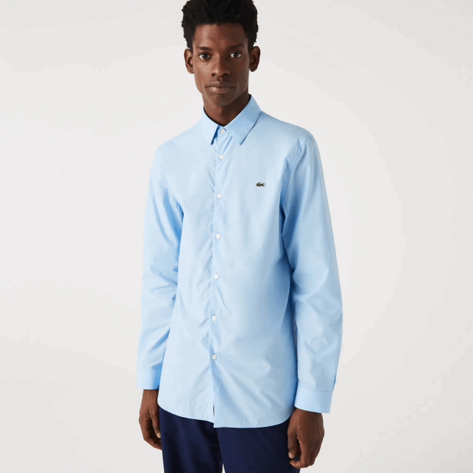 hbp azul VVL0A1489 hombres Lacoste camisa slim fit de popelín de algodón elástico