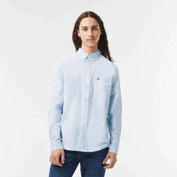 hbp azul VVL0A505 hombres Lacoste camisa de algodón oxford con cuello abotonado