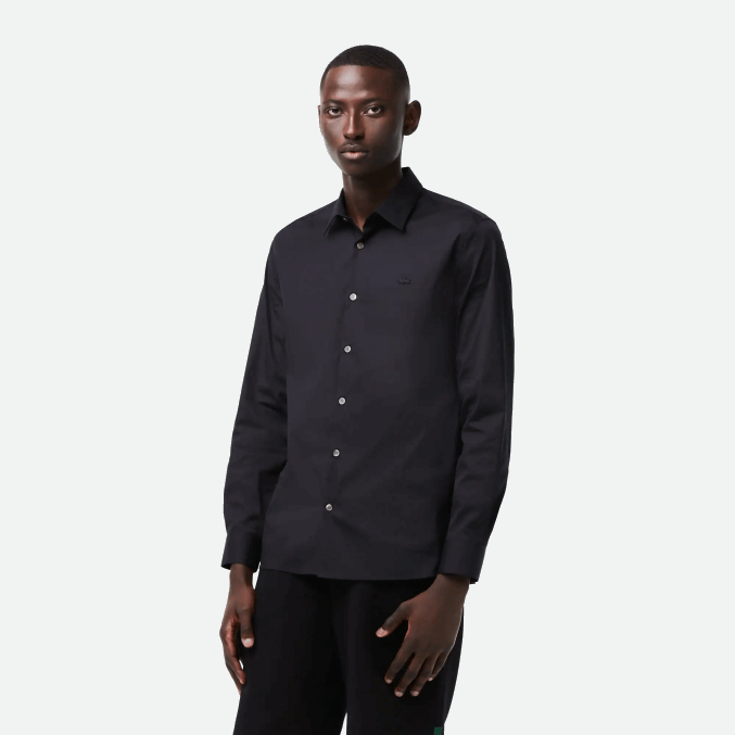 negro 031 VVL0A1437 hombres Lacoste camisa slim fit de popelina de algodón con cuello francés