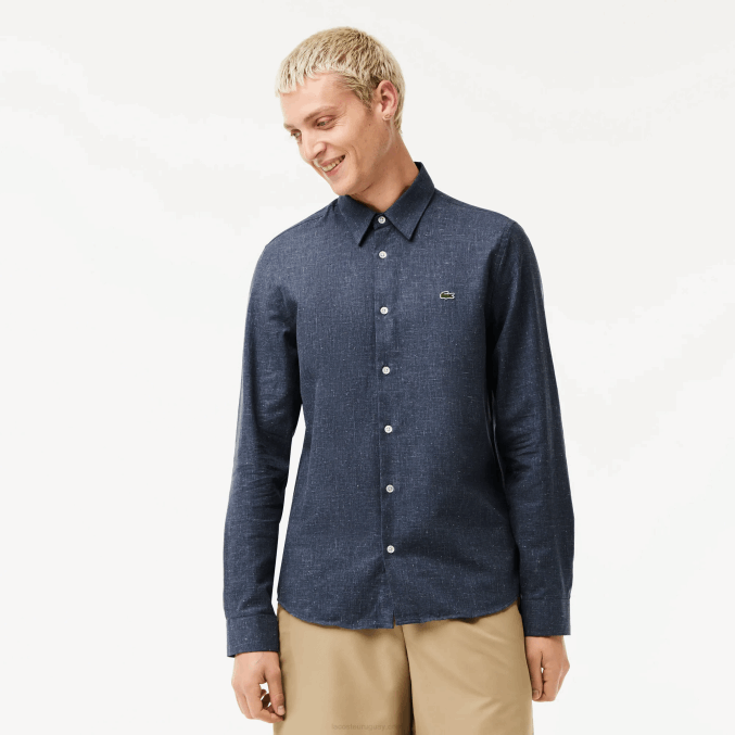 negro/blanco hhh VVL0A1519 hombres Lacoste camisa slim fit de cambray de algodón
