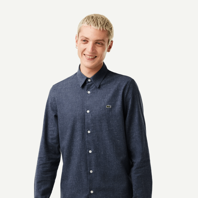negro/blanco hhh VVL0A1519 hombres Lacoste camisa slim fit de cambray de algodón