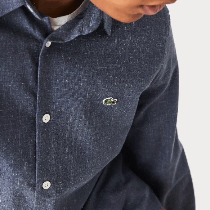 negro/blanco hhh VVL0A1519 hombres Lacoste camisa slim fit de cambray de algodón