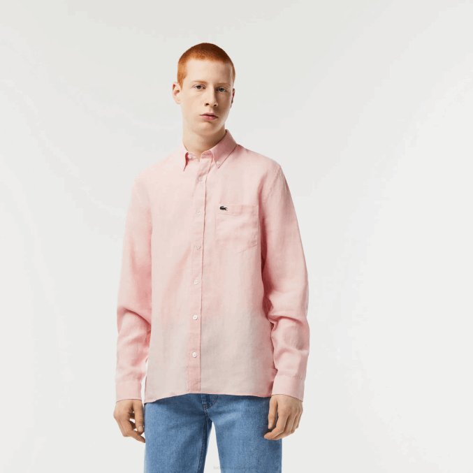 rosa claro t03 VVL0A470 hombres Lacoste camisa de lino
