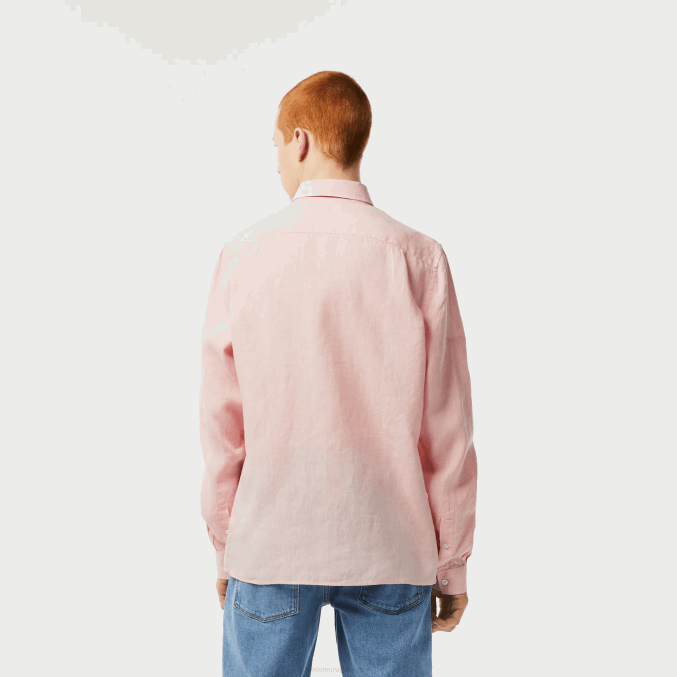 rosa claro t03 VVL0A470 hombres Lacoste camisa de lino