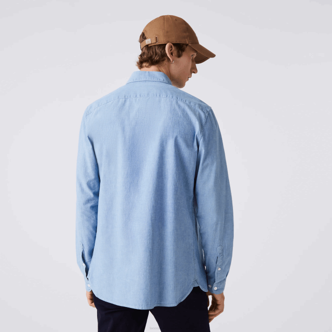 uex azul VVL0A1572 hombres Lacoste camisa slim fit de cambray de algodón
