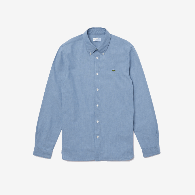 uex azul VVL0A1572 hombres Lacoste camisa slim fit de cambray de algodón