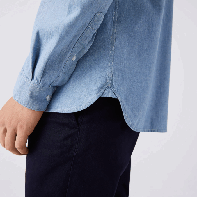 uex azul VVL0A1572 hombres Lacoste camisa slim fit de cambray de algodón