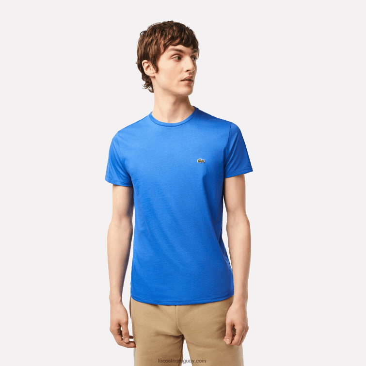 Lacoste hombres camiseta de punto de algodón pima con cuello redondo VVL0A35 kxb azul