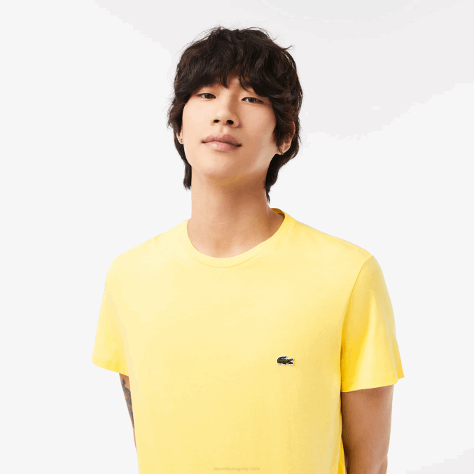 amarillo 107 VVL0A55 hombres Lacoste camiseta de punto de algodón pima con cuello redondo