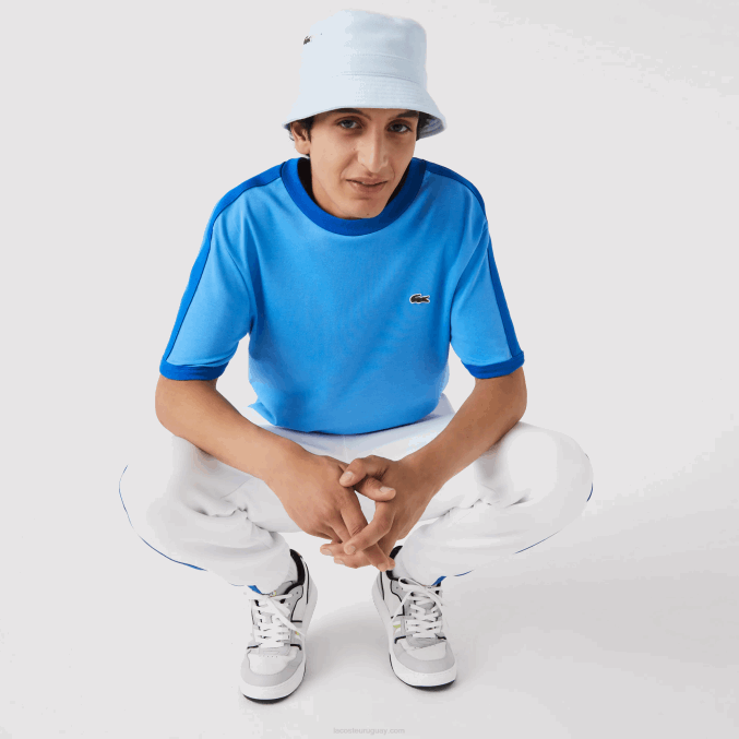 azul 4xa VVL0A856 hombres Lacoste camiseta regular fit con cuello en contraste
