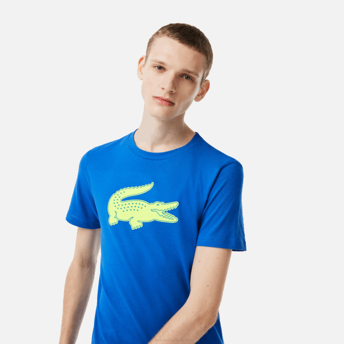 azul amarillo etq VVL0A88 hombres Lacoste Camiseta deportiva de punto transpirable con estampado de cocodrilo en 3D