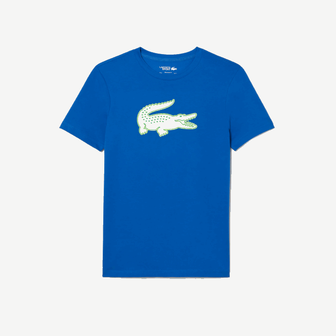 azul amarillo etq VVL0A88 hombres Lacoste Camiseta deportiva de punto transpirable con estampado de cocodrilo en 3D