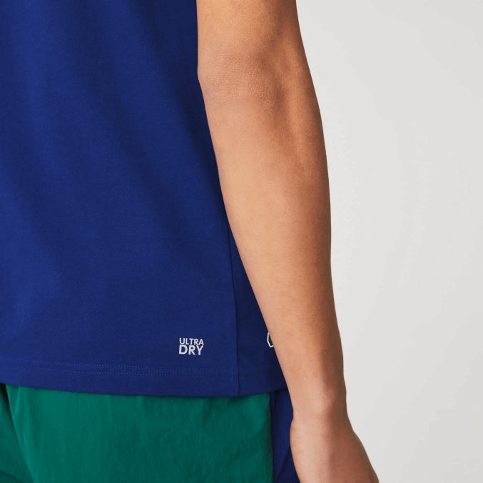 azul blanco gtd VVL0A794 hombres Lacoste Camiseta deportiva transpirable con estampado de tenis y cuello redondo