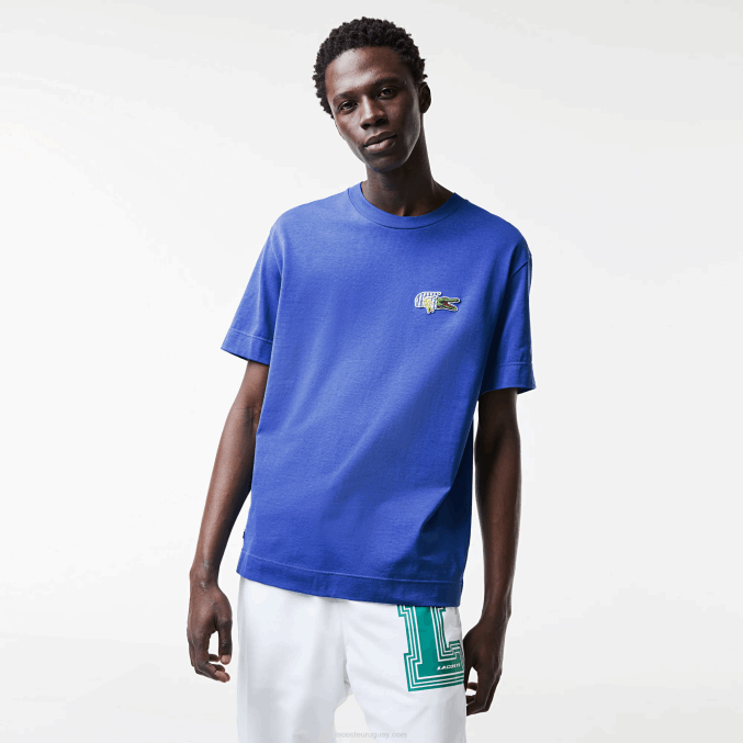 azul k1q VVL0A742 hombres Lacoste camiseta de corte holgado con efecto de cómic