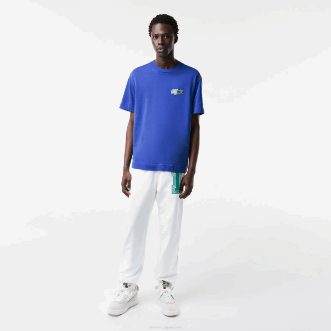azul k1q VVL0A742 hombres Lacoste camiseta de corte holgado con efecto de cómic