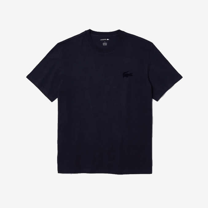 azul marino 166 VVL0A1344 hombres Lacoste camiseta de salón de algodón con cuello redondo y cocodrilo aterciopelado