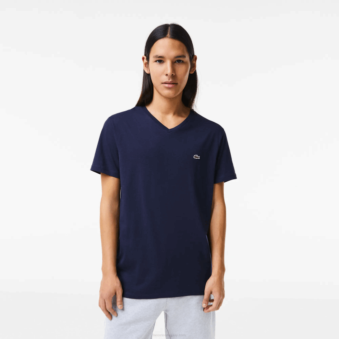 azul marino 166 VVL0A42 hombres Lacoste playera de punto de algodón pima con cuello en V