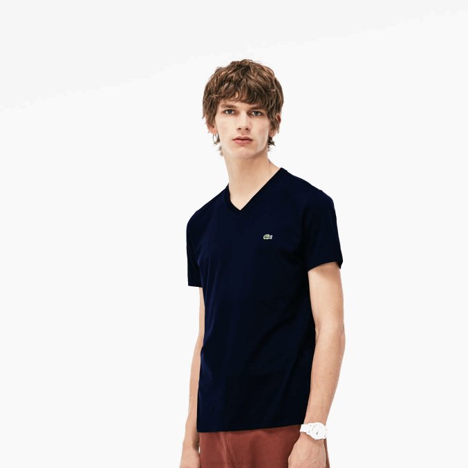 azul marino 166 VVL0A42 hombres Lacoste playera de punto de algodón pima con cuello en V