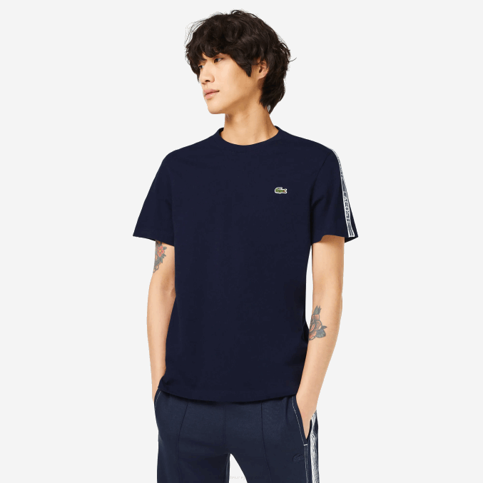 azul marino 166 VVL0A47 hombres Lacoste playera regular fit con rayas del logo