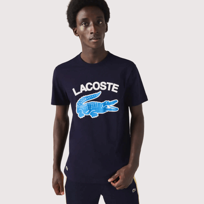 azul marino 166 VVL0A571 hombres Lacoste camiseta regular fit con estampado de cocodrilo xl