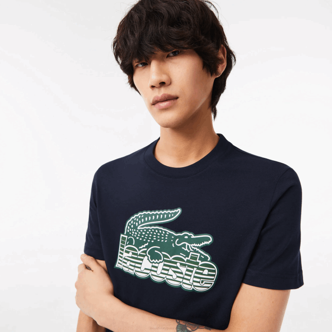 azul marino 166 VVL0A64 hombres Lacoste playera con estampado de jersey de algodón
