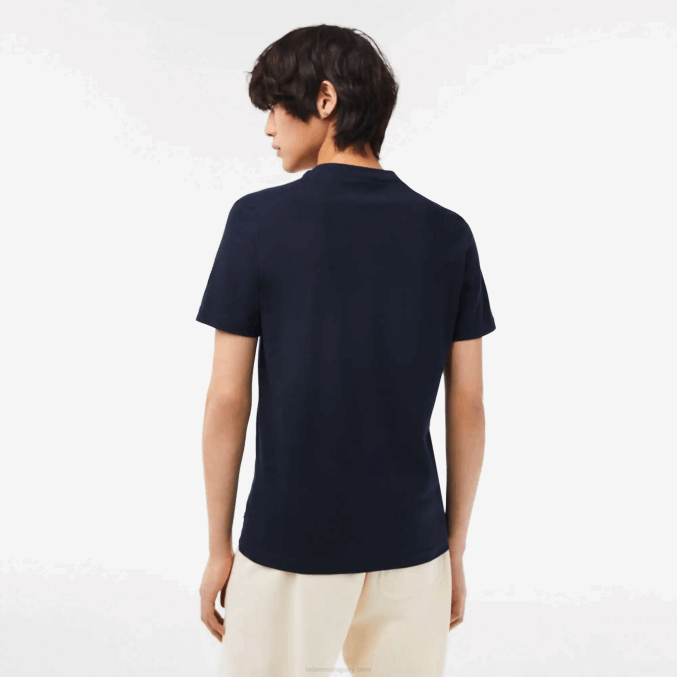 azul marino 166 VVL0A64 hombres Lacoste playera con estampado de jersey de algodón