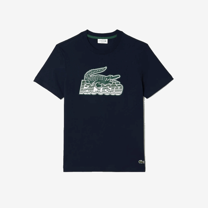 azul marino 166 VVL0A64 hombres Lacoste playera con estampado de jersey de algodón