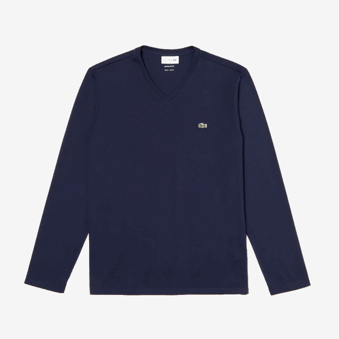 azul marino 166 VVL0A674 hombres Lacoste playera de punto ligero de algodón pima con cuello en V