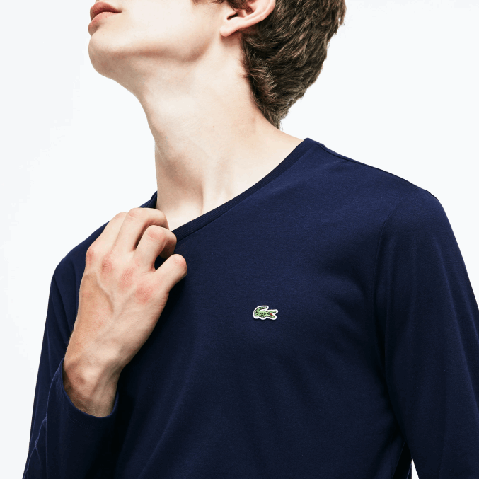 azul marino 166 VVL0A674 hombres Lacoste playera de punto ligero de algodón pima con cuello en V